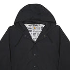 CARHARTT Mens Black Hooded Button Cotton Blend Jacket XL Plain Classic Workwear