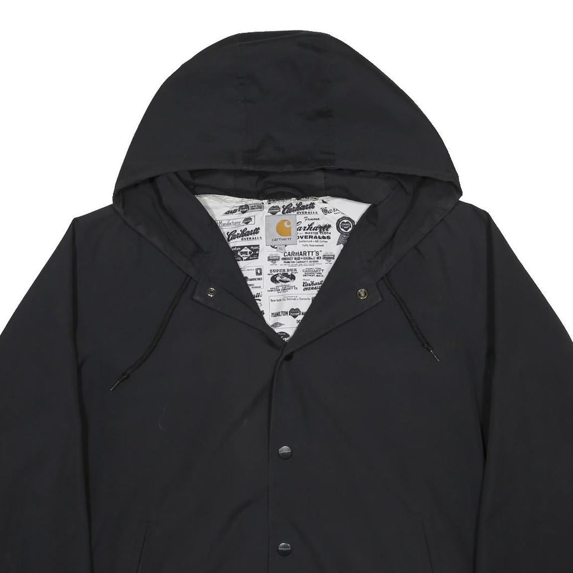 CARHARTT Mens Black Hooded Button Cotton Blend Jacket XL Plain Classic Workwear