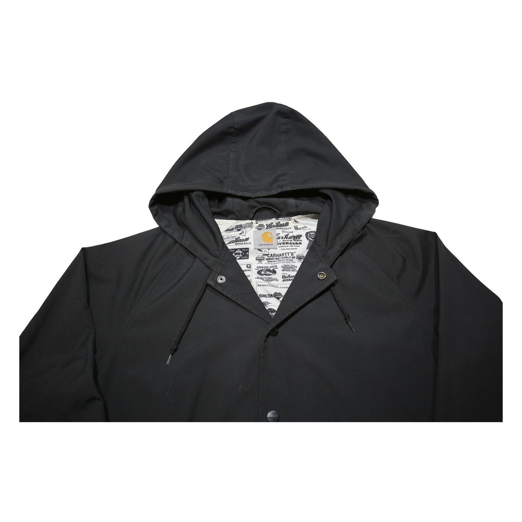 CARHARTT Mens Black Hooded Button Cotton Blend Jacket XL Plain Classic Workwear