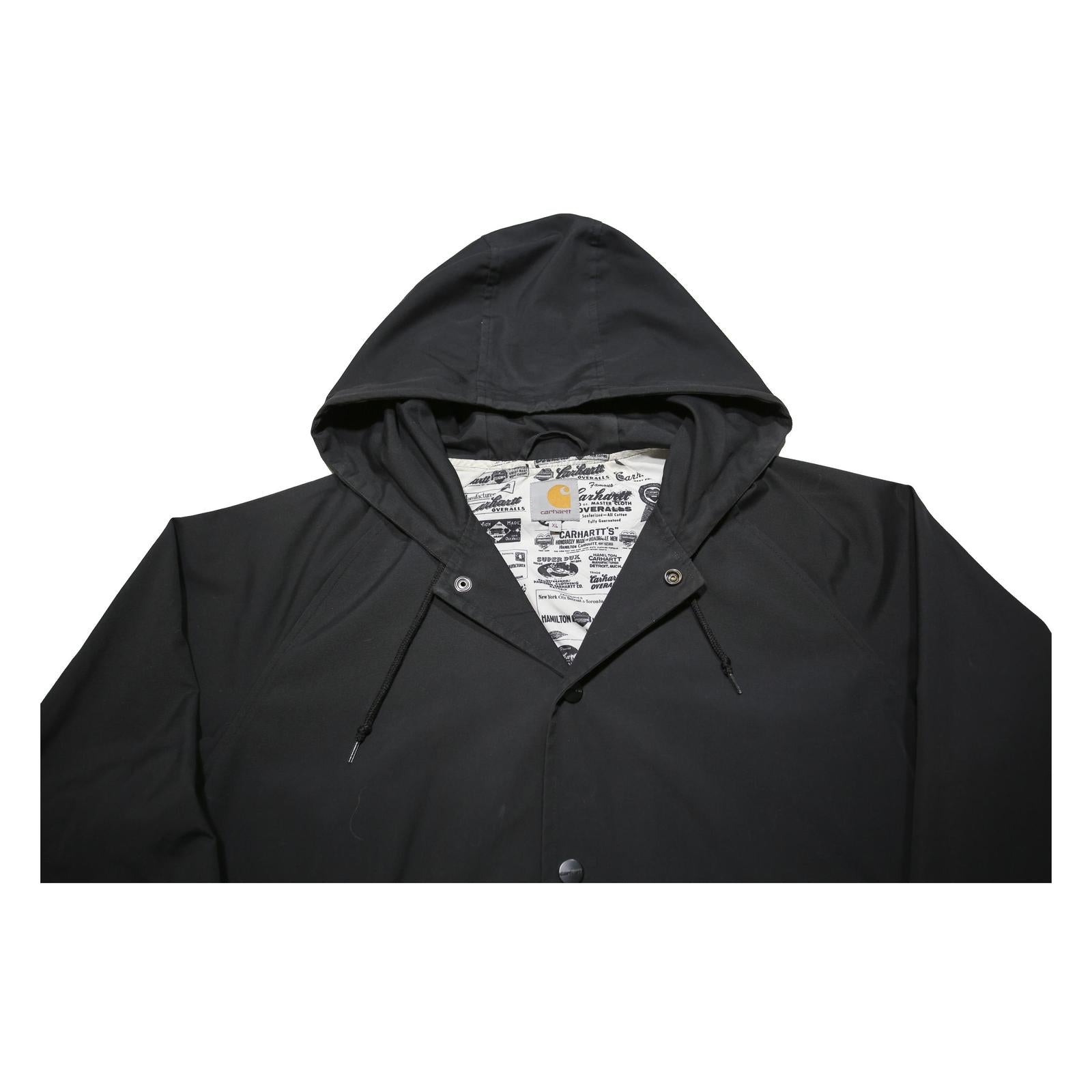 CARHARTT Mens Black Hooded Button Cotton Blend Jacket XL Plain Classic Workwear