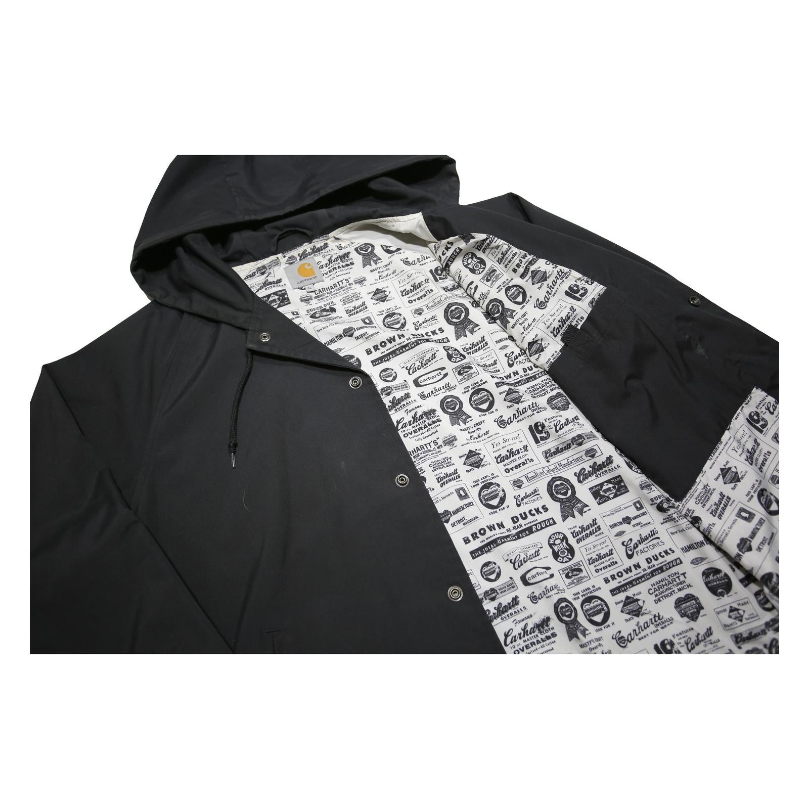 CARHARTT Mens Black Hooded Button Cotton Blend Jacket XL Plain Classic Workwear