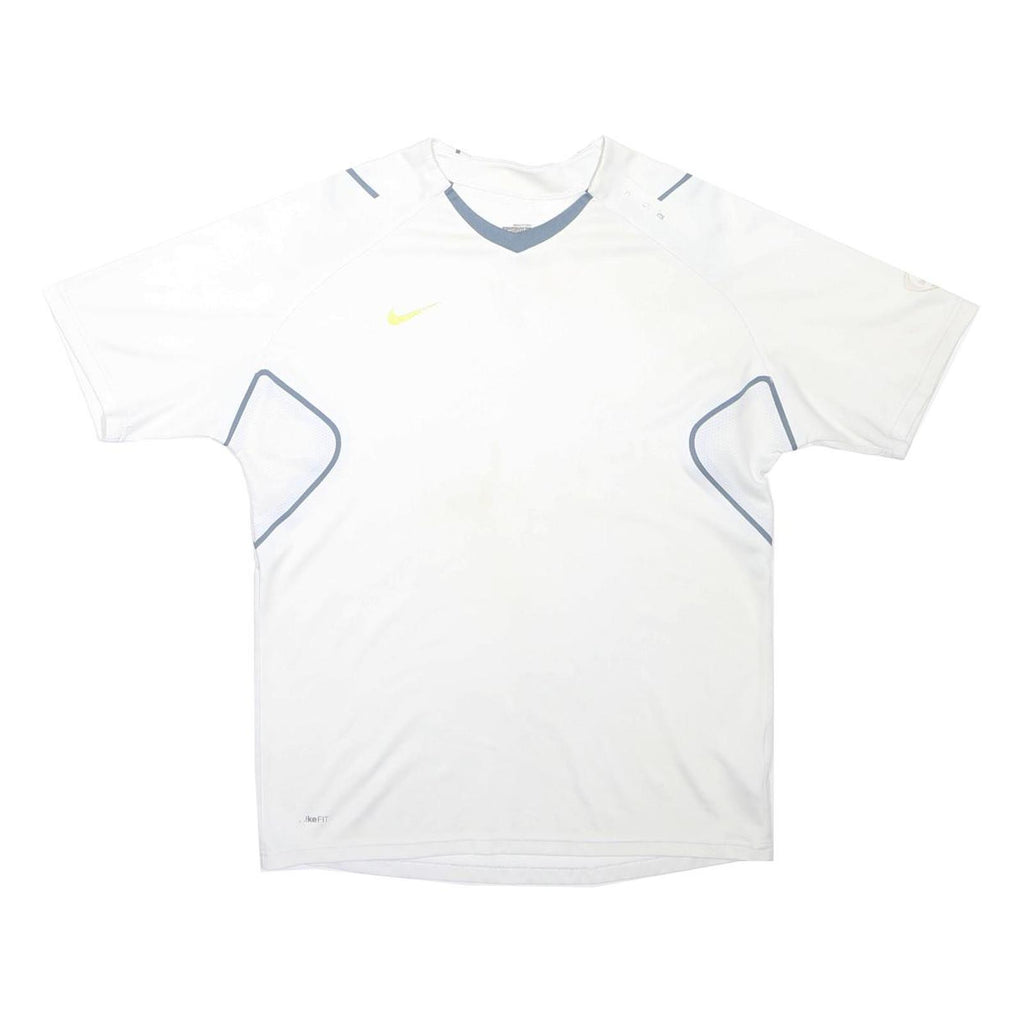 NIKE Mens White Modern L Short Sleeve V-Neck Sports Training Performance T-Shirt