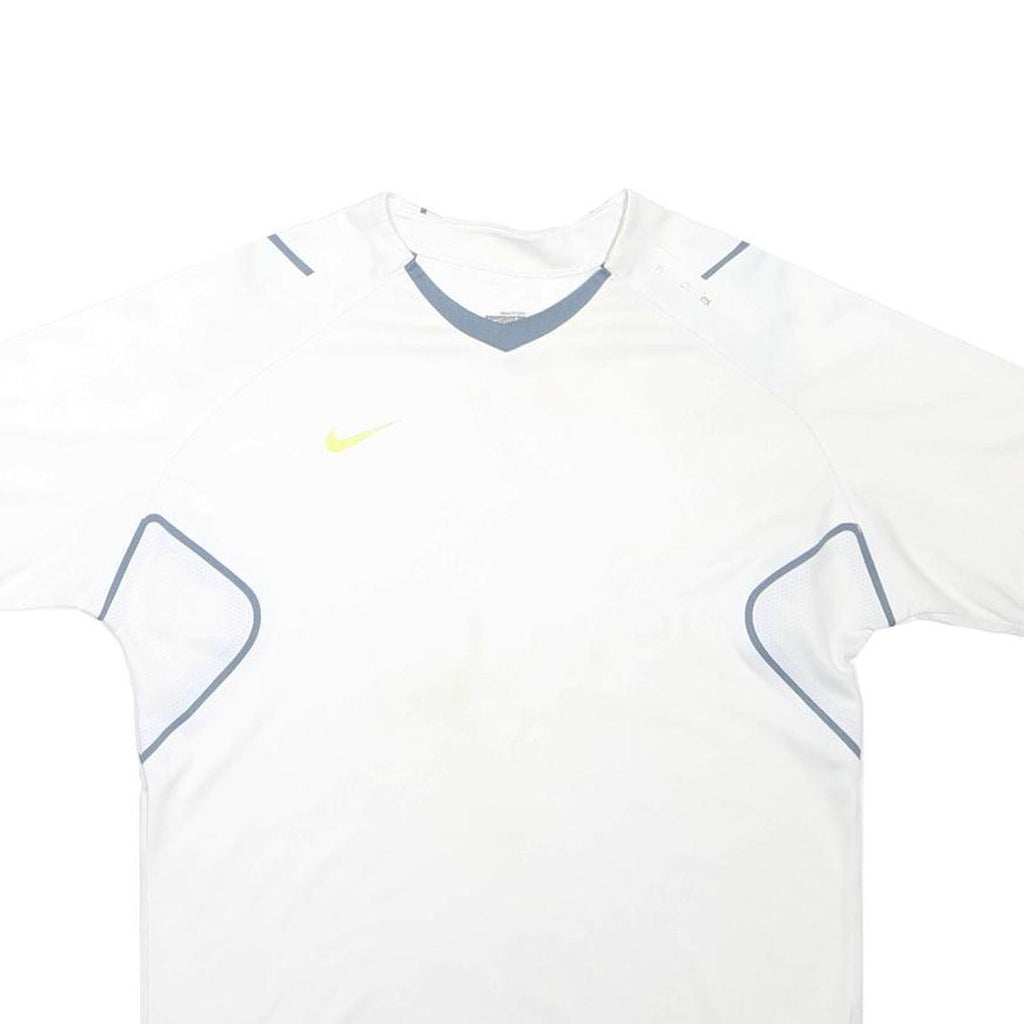 NIKE Mens White Modern L Short Sleeve V-Neck Sports Training Performance T-Shirt