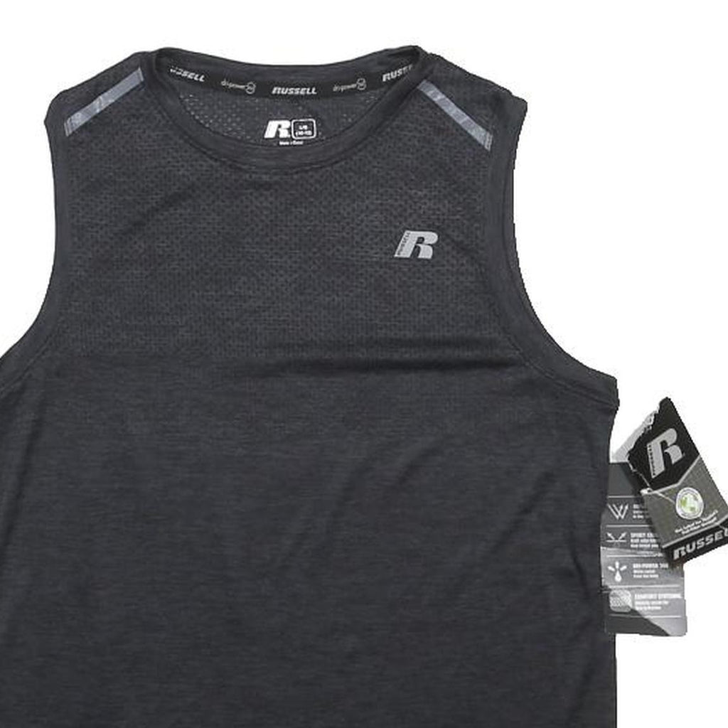 RUSSELL ATHLETIC Womens Black Sleeveless Graphic L Cotton Blend Gym Vest