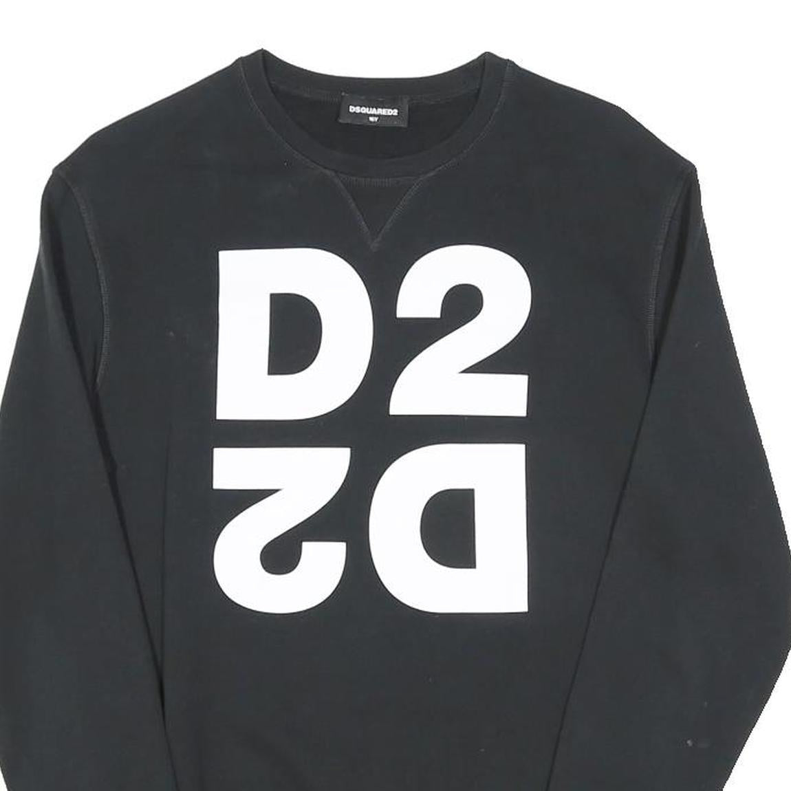 DSQUARED2 Boys Black Sweatshirt 16Y Cotton Blend Crew Neck Casual Pullover