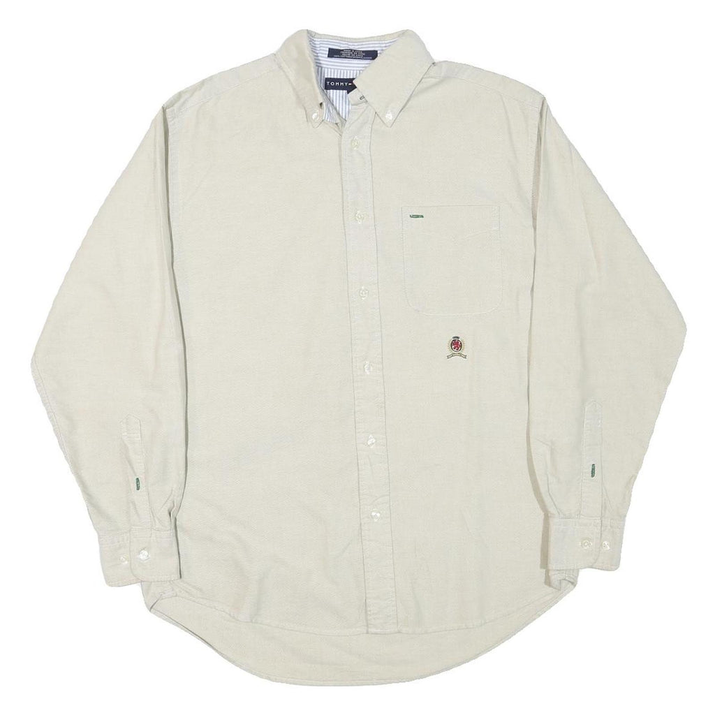 TOMMY HILFIGER Mens Beige Button Down Shirt S Cotton Casual Classic Long Sleeve