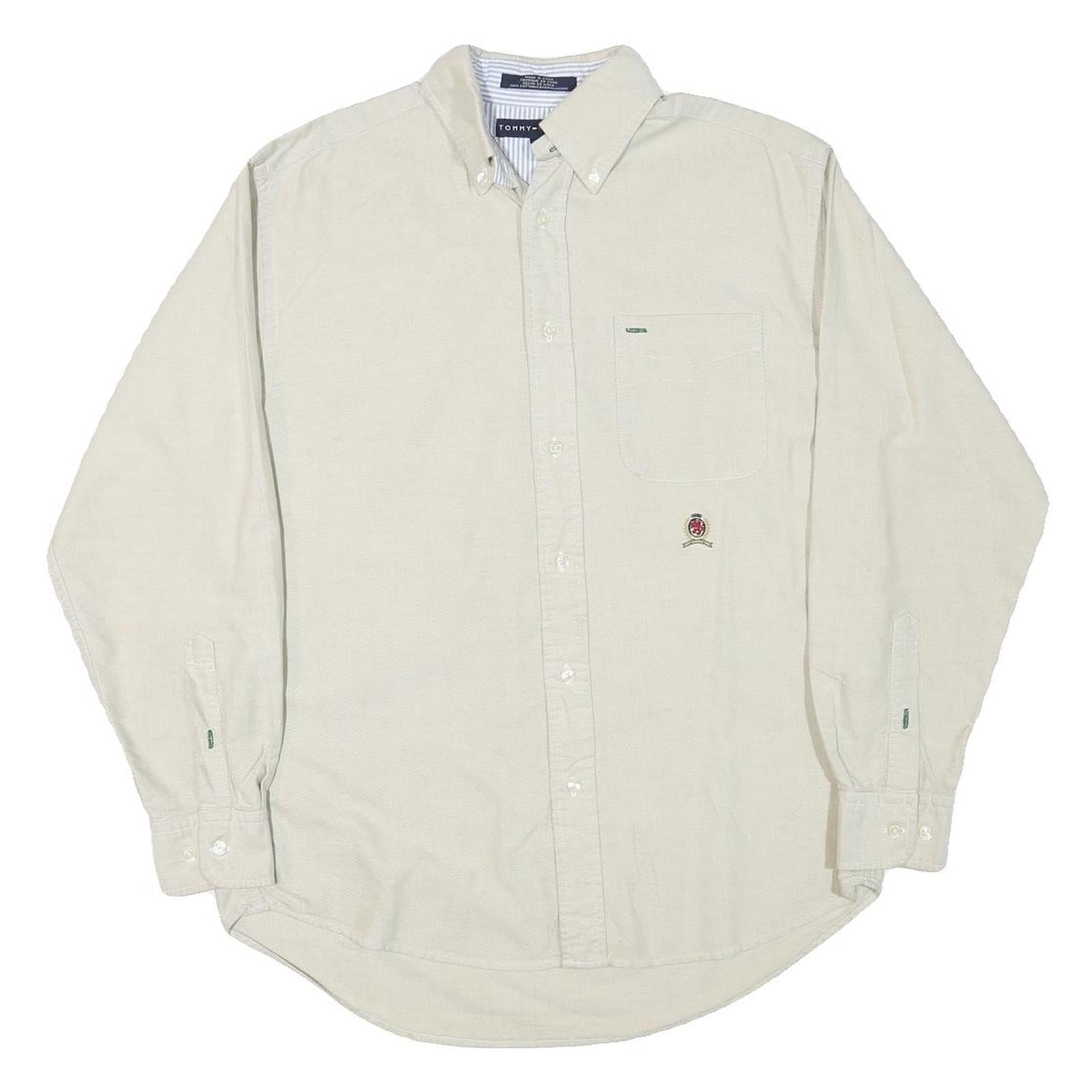 TOMMY HILFIGER Mens Beige Button Down Shirt S Cotton Casual Classic Long Sleeve