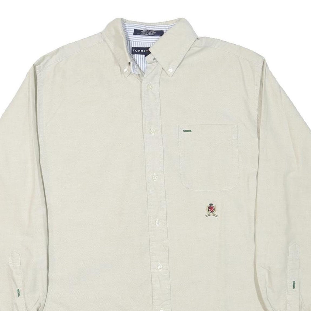 TOMMY HILFIGER Mens Beige Button Down Shirt S Cotton Casual Classic Long Sleeve