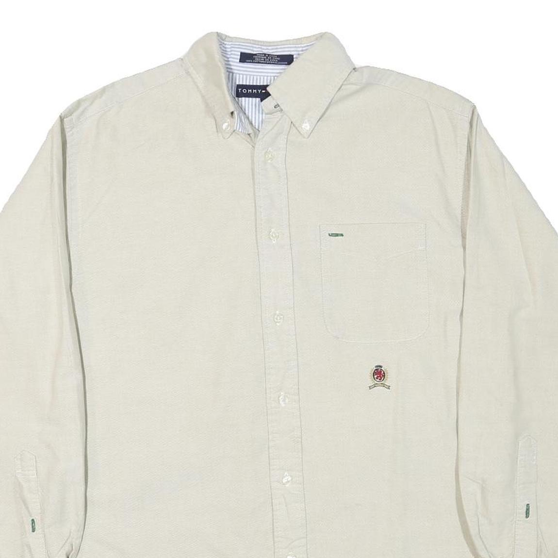 TOMMY HILFIGER Mens Beige Button Down Shirt S Cotton Casual Classic Long Sleeve