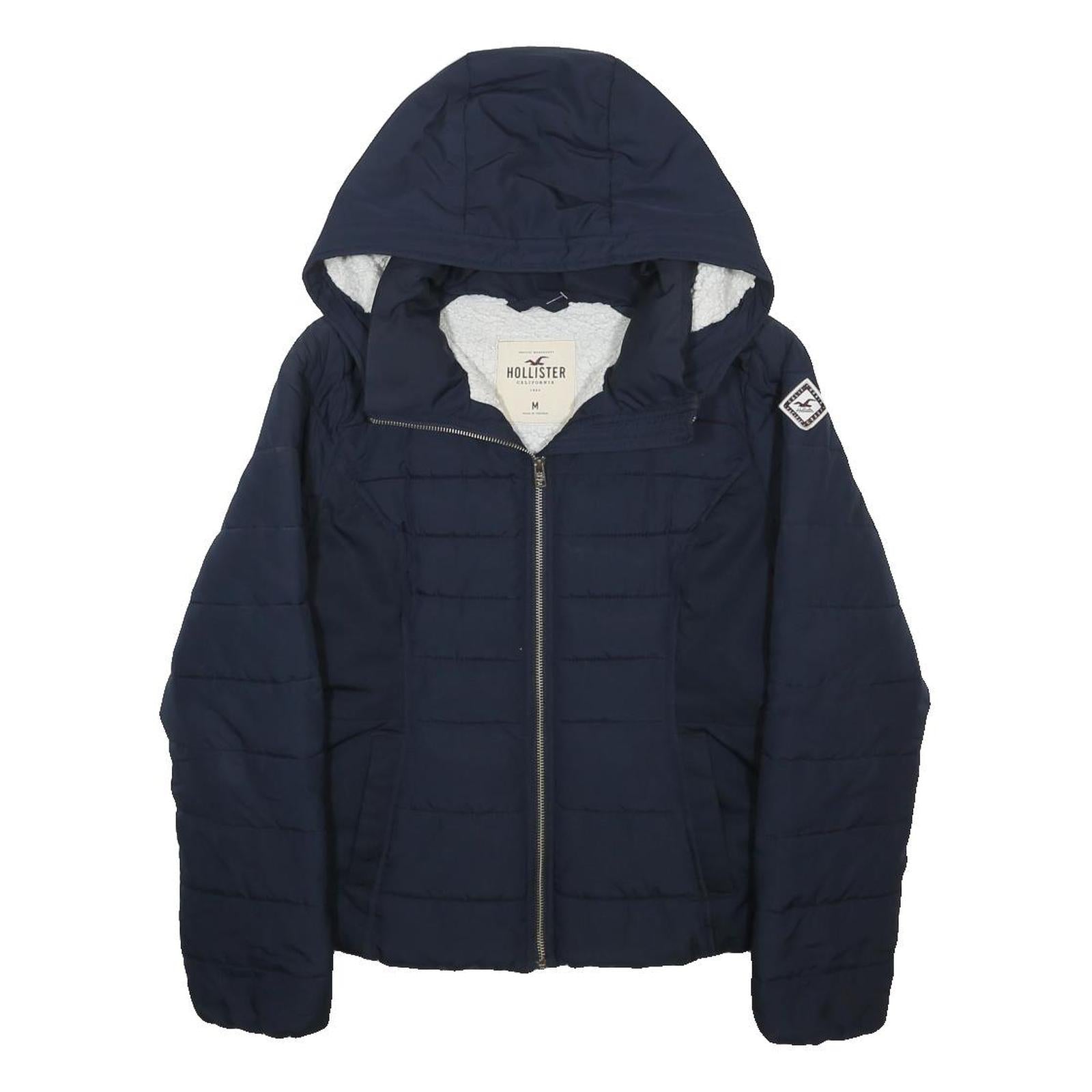 HOLLISTER Womens Navy Blue Casual Jacket M Polyester Zip Hooded Plain