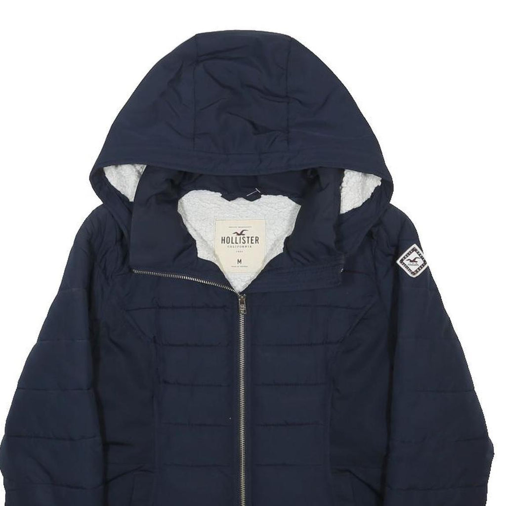 HOLLISTER Womens Navy Blue Casual Jacket M Polyester Zip Hooded Plain