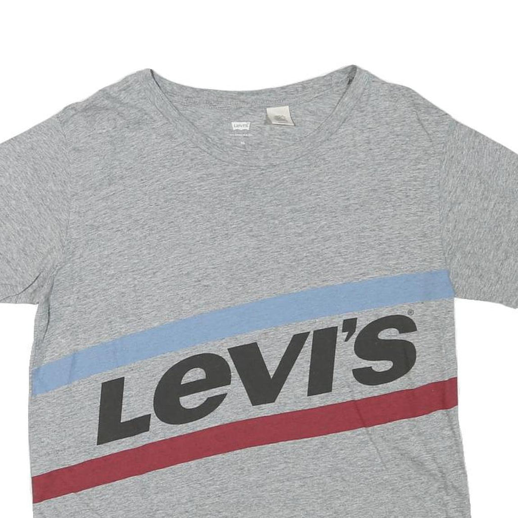 LEVI'S Mens Grey Blue & Red Graphic T-Shirt XS Short Sleeve Crew Neck Cotton