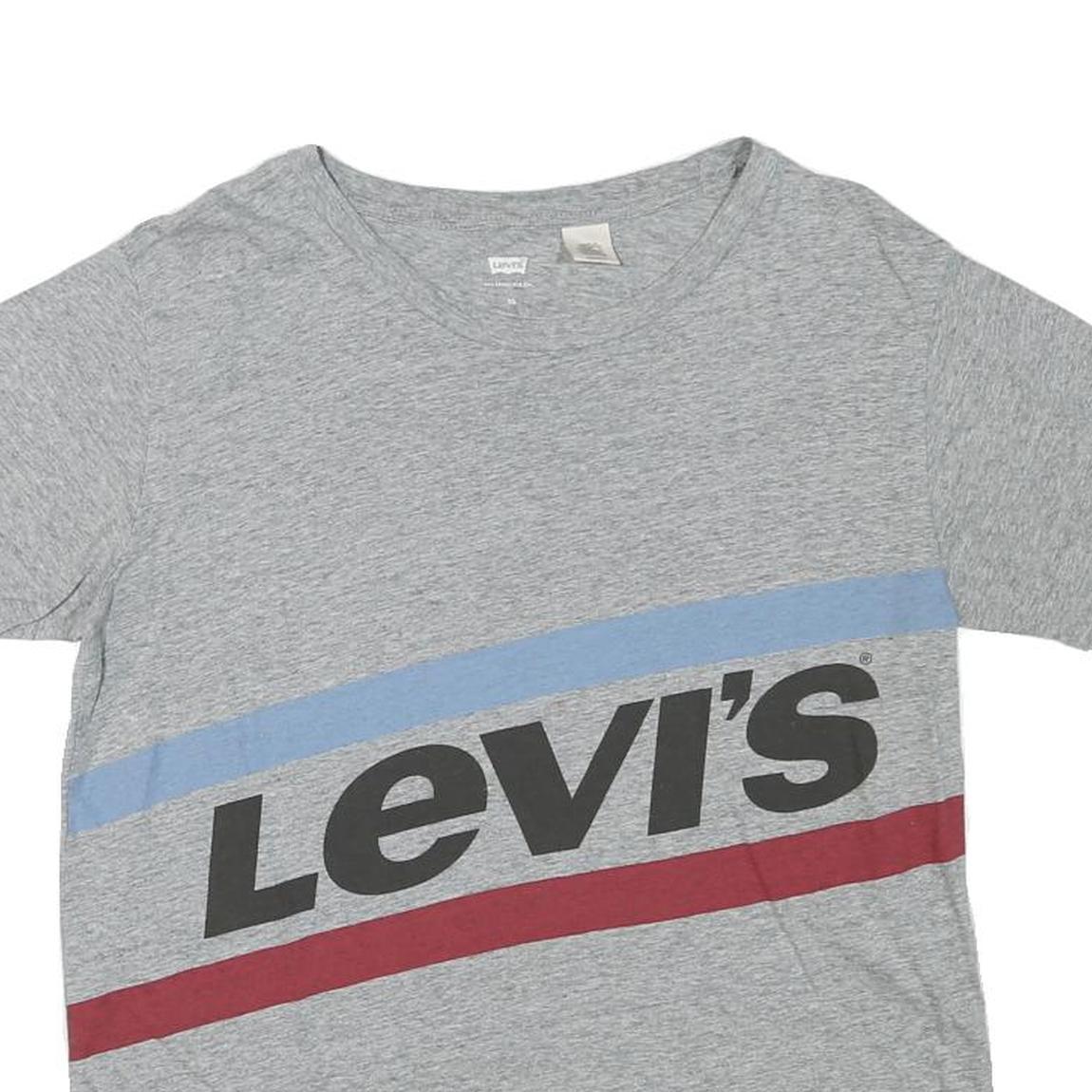 LEVI'S Mens Grey Blue & Red Graphic T-Shirt XS Short Sleeve Crew Neck Cotton