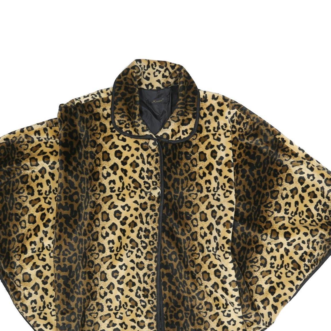 KEOMI Womens Beige & Brown Leopard Print Jacket L Polyester Button Closure