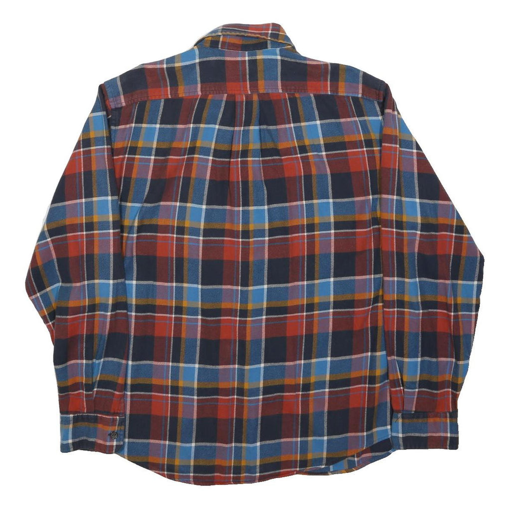 LAND'S END Mens Red & Blue Check Shirt L Cotton Blend Long Sleeve Casual