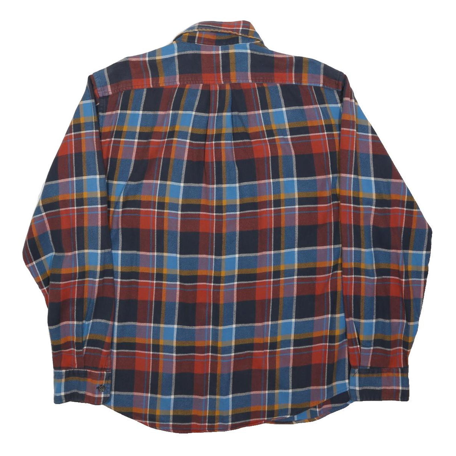 LAND'S END Mens Red & Blue Check Shirt L Cotton Blend Long Sleeve Casual