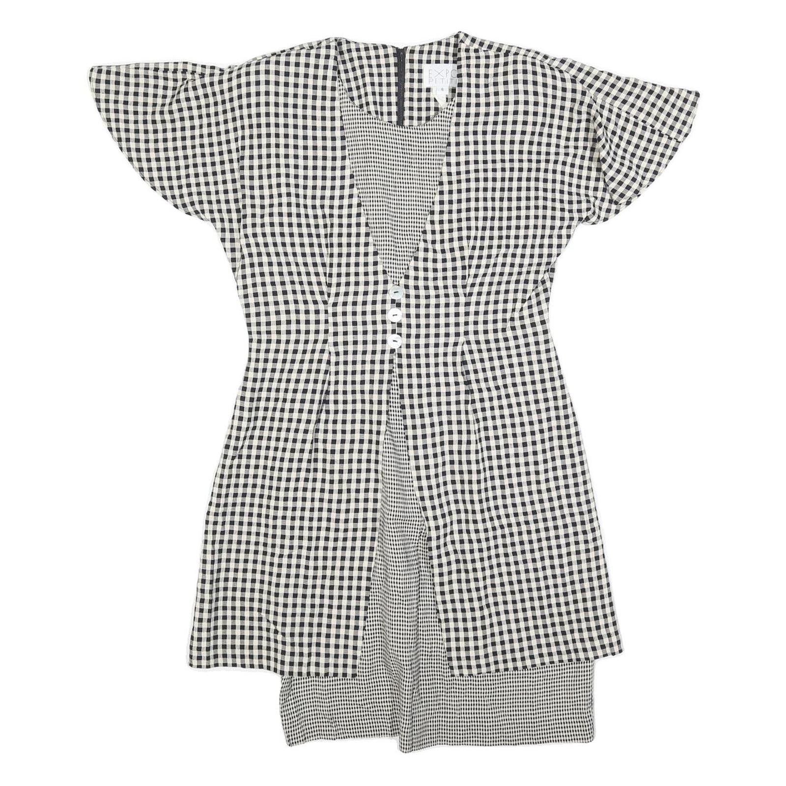 EXPO PETITE Womens Black & White Check Fit & Flare Cotton Blend Dress M Short