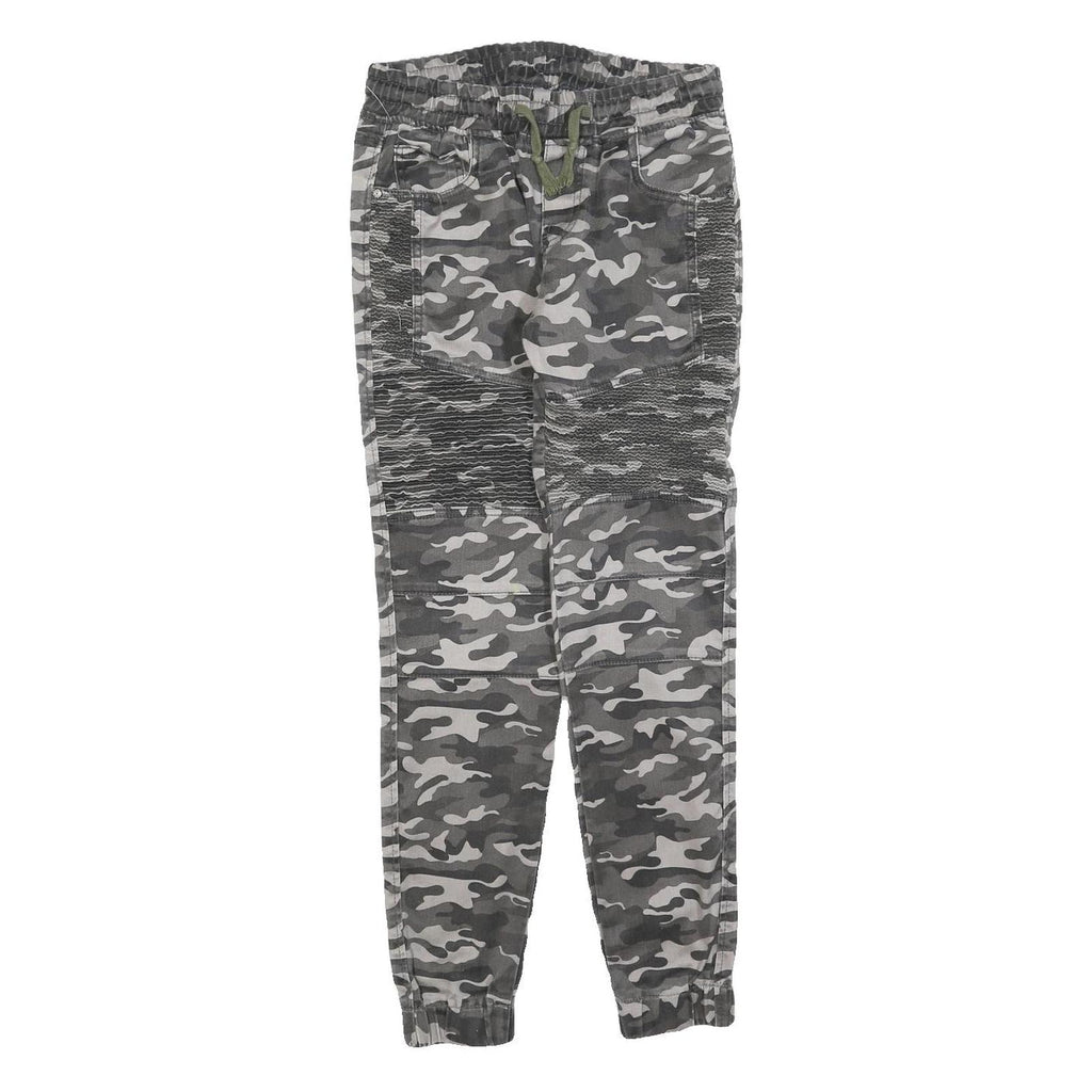 CAPE CANTO Mens Slim Drawstring Cotton Blend Grey Camouflage Trousers W30 L30