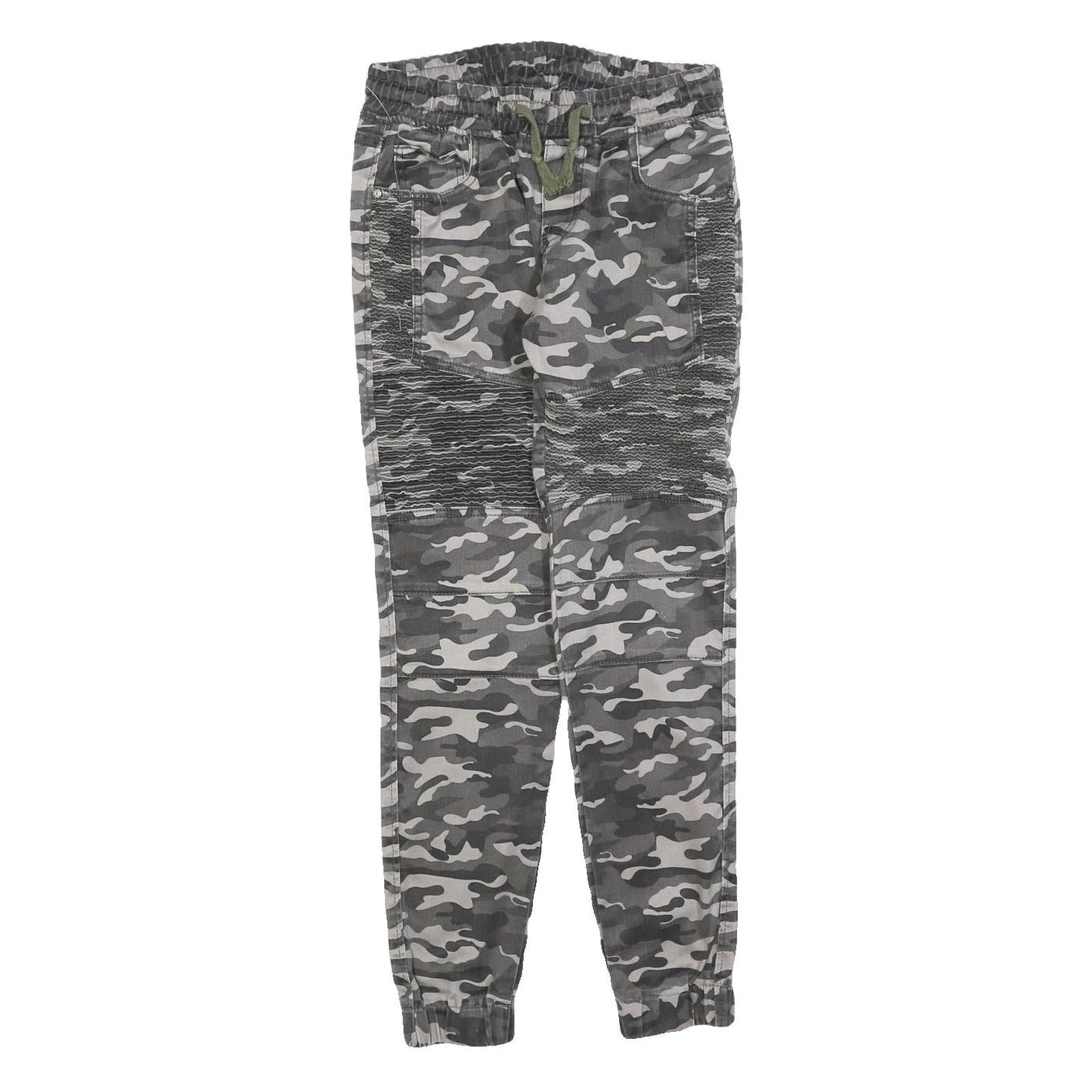 CAPE CANTO Mens Slim Drawstring Cotton Blend Grey Camouflage Trousers W30 L30