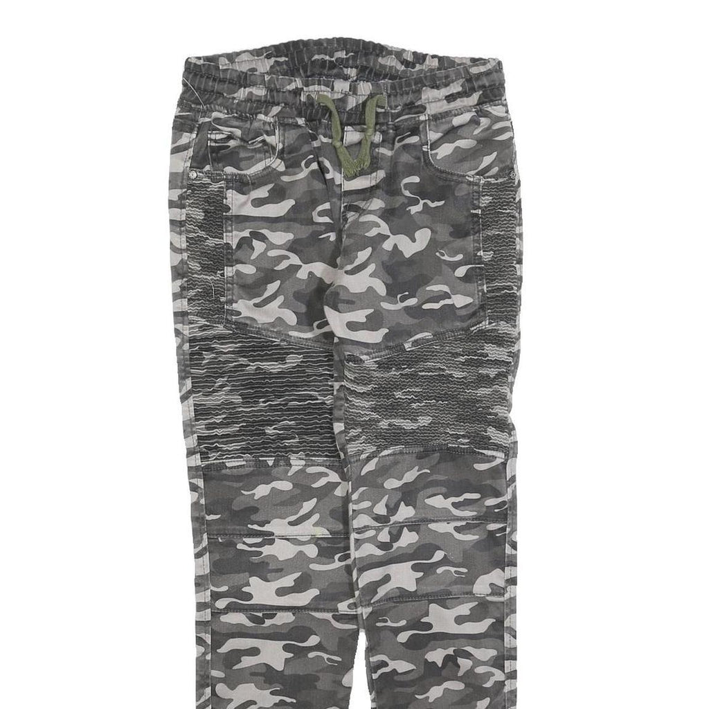 CAPE CANTO Mens Slim Drawstring Cotton Blend Grey Camouflage Trousers W30 L30