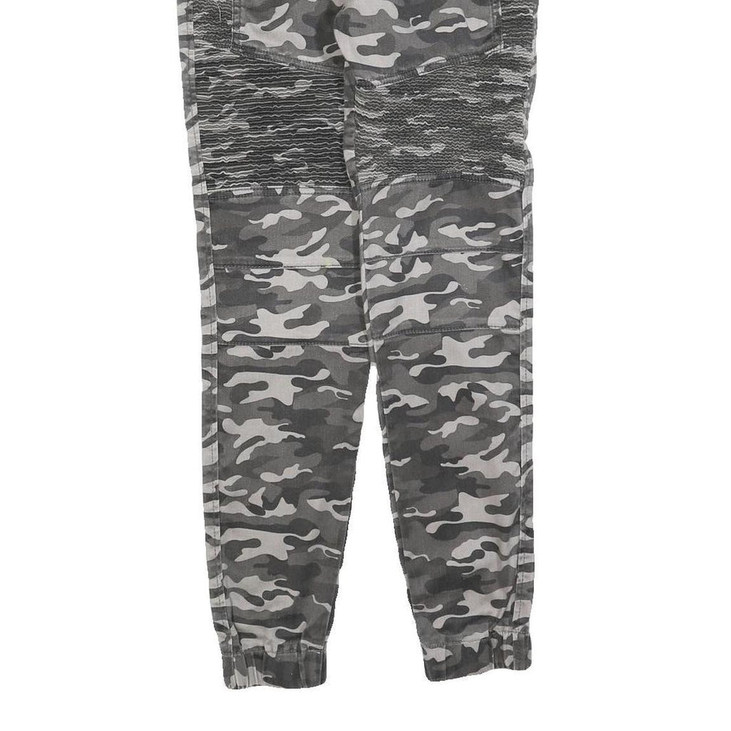 CAPE CANTO Mens Slim Drawstring Cotton Blend Grey Camouflage Trousers W30 L30