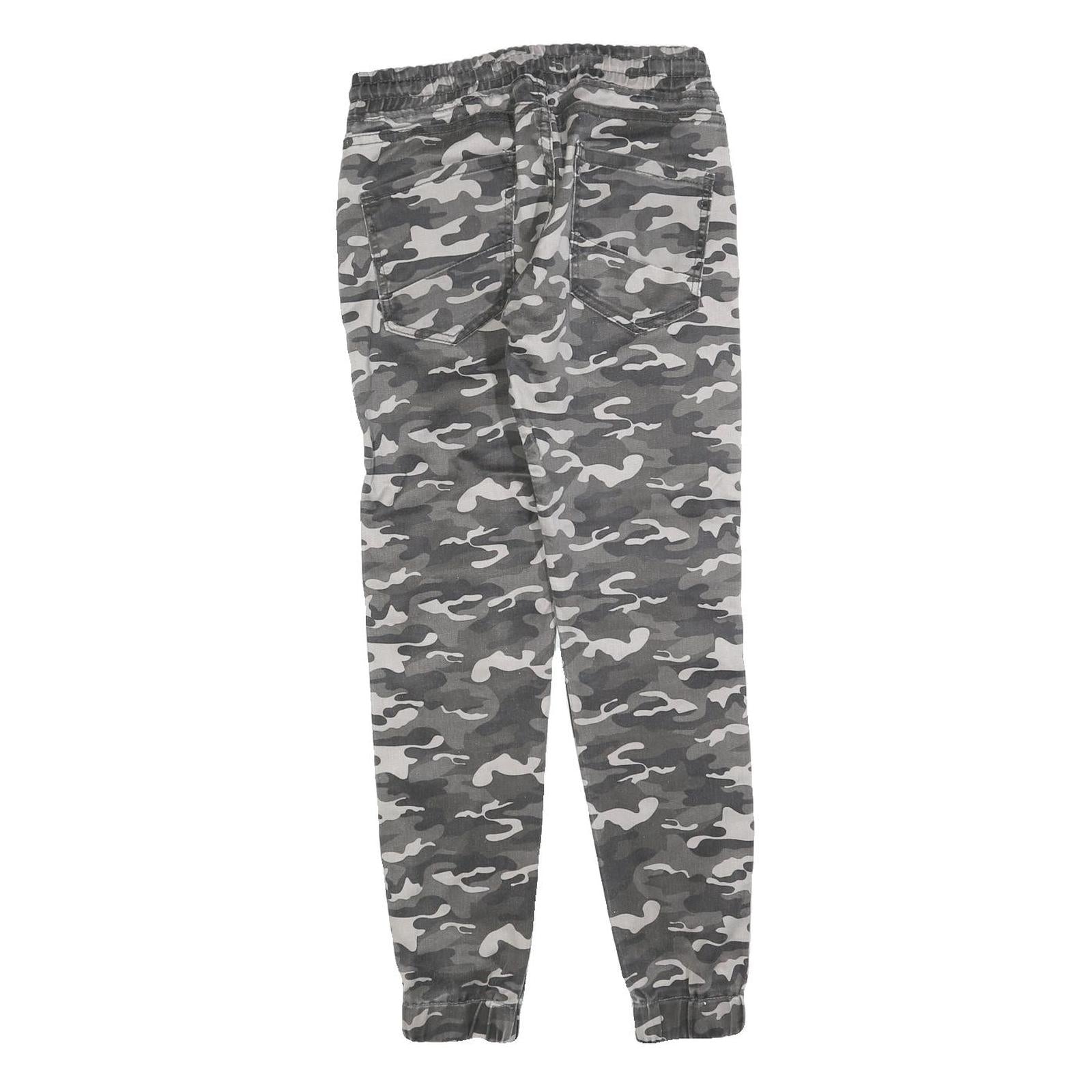 CAPE CANTO Mens Slim Drawstring Cotton Blend Grey Camouflage Trousers W30 L30