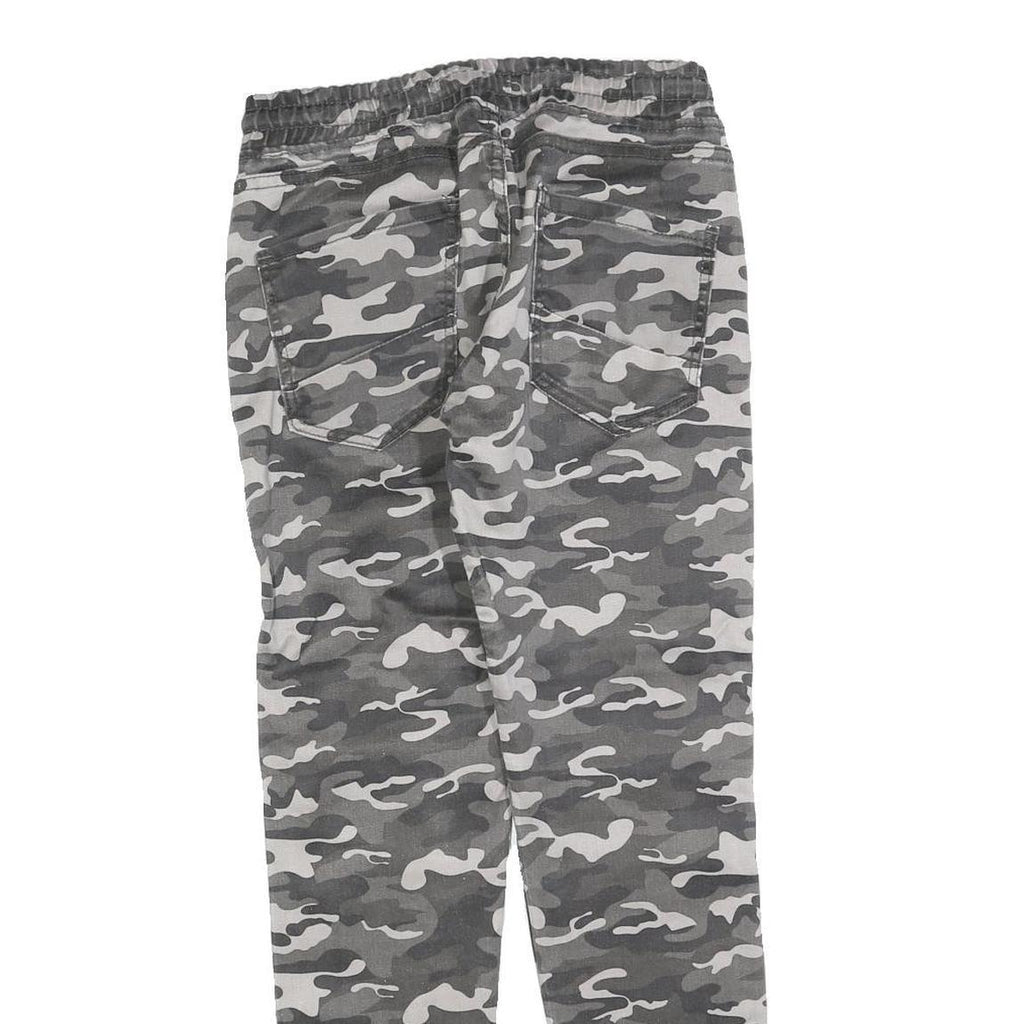 CAPE CANTO Mens Slim Drawstring Cotton Blend Grey Camouflage Trousers W30 L30