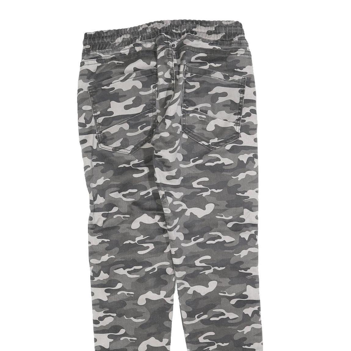 CAPE CANTO Mens Slim Drawstring Cotton Blend Grey Camouflage Trousers W30 L30