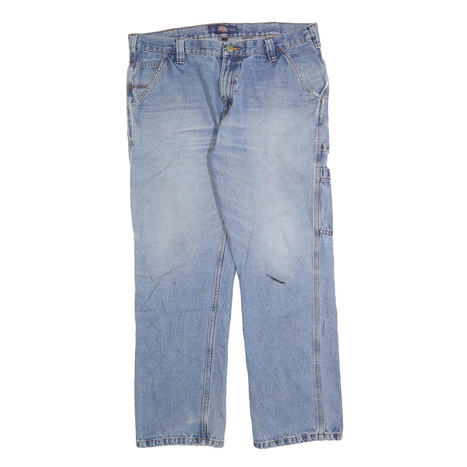 DICKIES Mens Regular Fit Blue Denim Straight Jeans W36 L28 Workwear Style