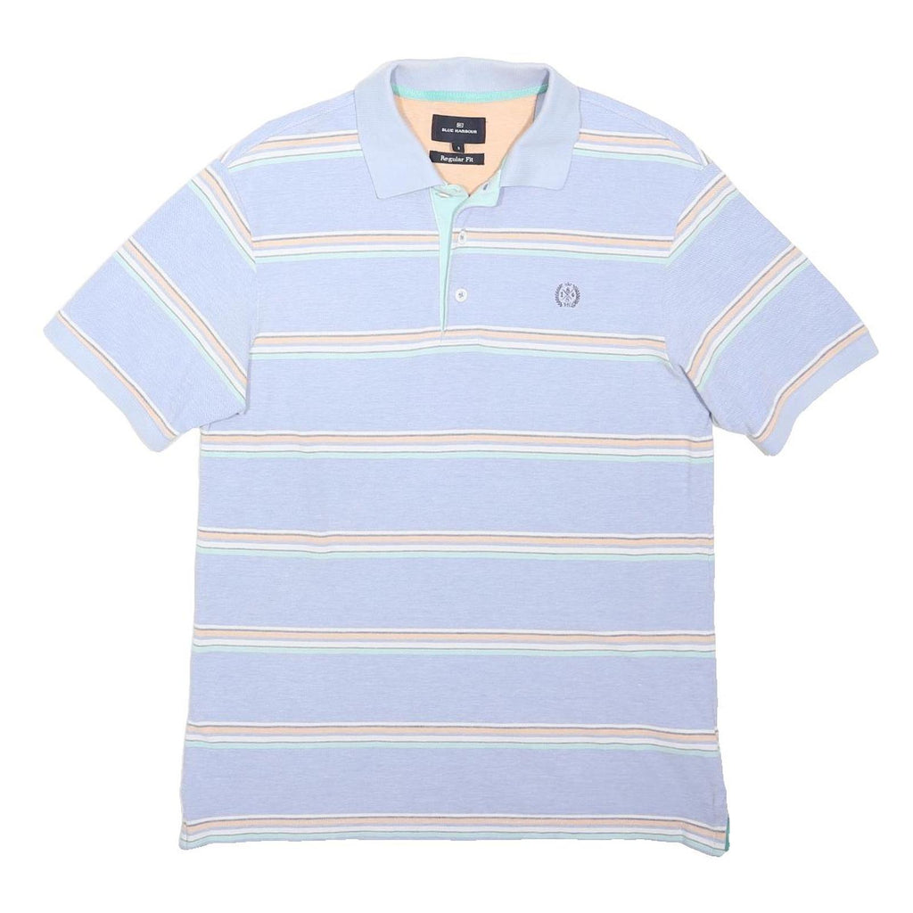 BLUE HARBOUR Mens Blue Striped Short Sleeve Polo Shirt S Cotton Casual
