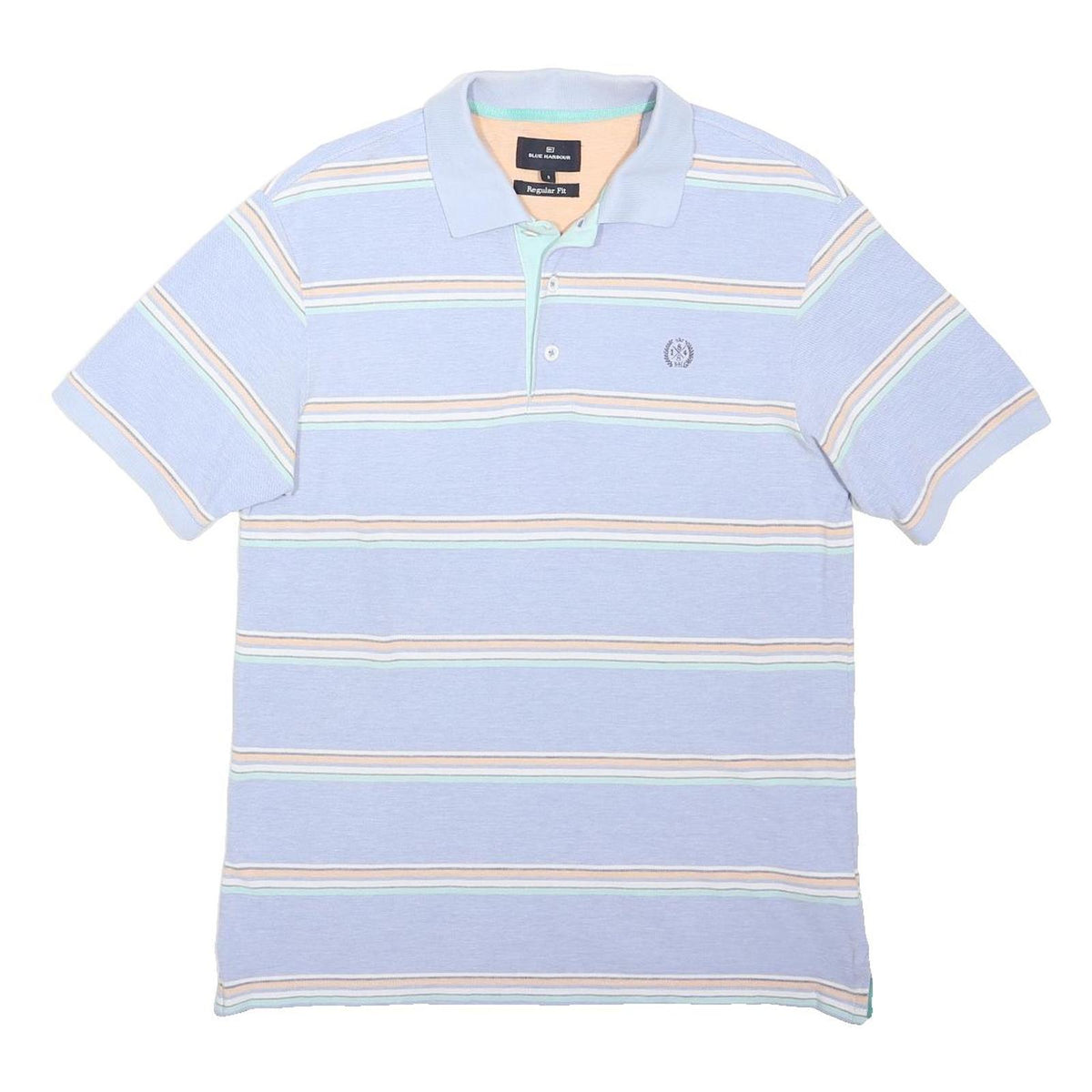 BLUE HARBOUR Mens Blue Striped Short Sleeve Polo Shirt S Cotton Casual