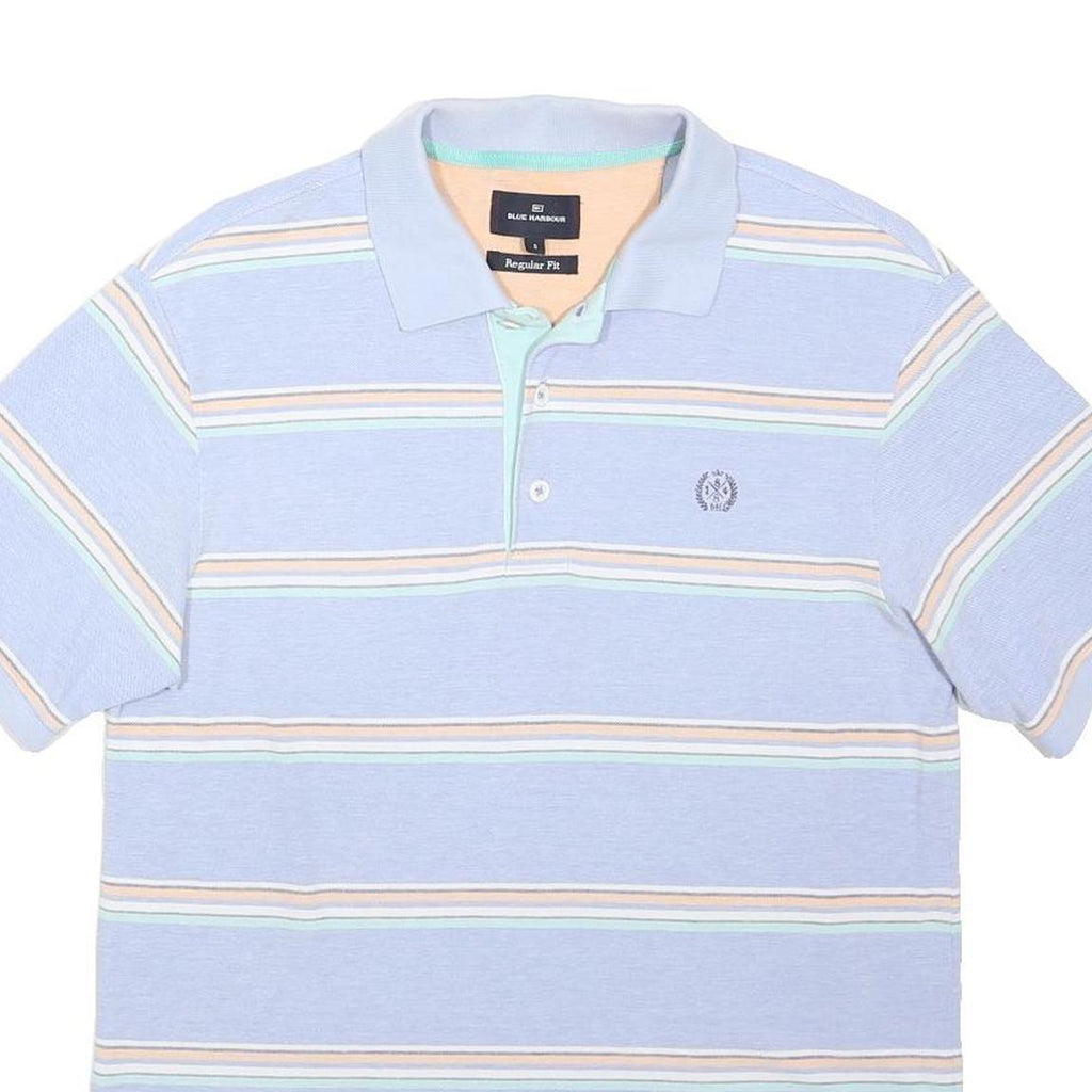 BLUE HARBOUR Mens Blue Striped Short Sleeve Polo Shirt S Cotton Casual