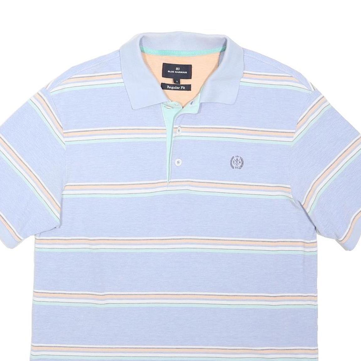 BLUE HARBOUR Mens Blue Striped Short Sleeve Polo Shirt S Cotton Casual