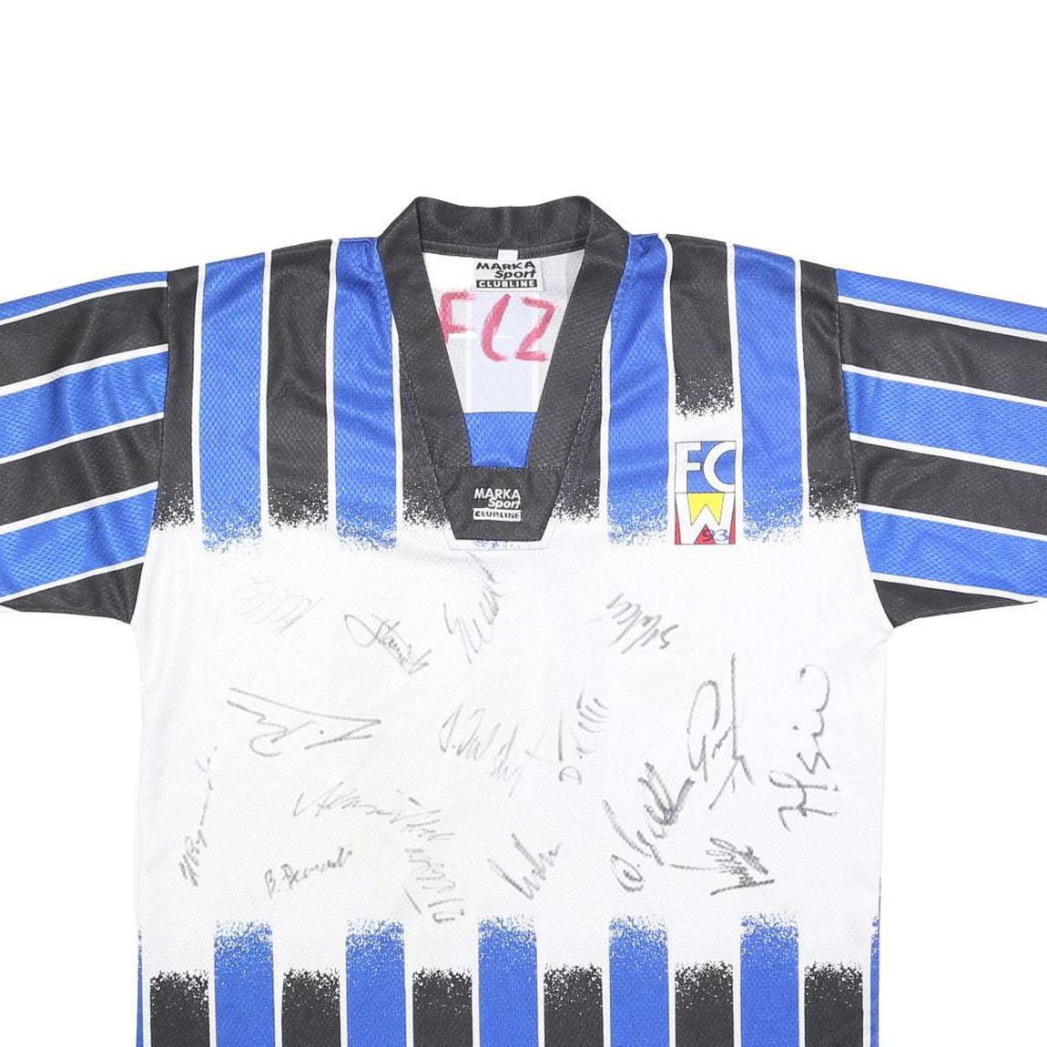 MARKA SPORT Mens Blue & Black Graphic T-Shirt L Short Sleeve V-Neck Zip Sport