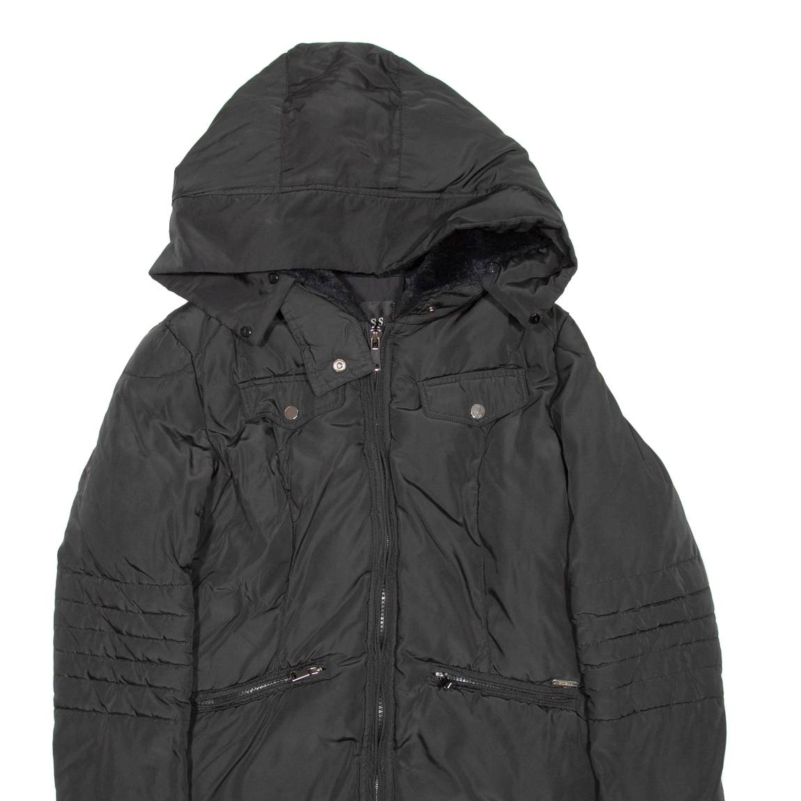 GUESS Womens Puffer Jacket Black Hooded M
