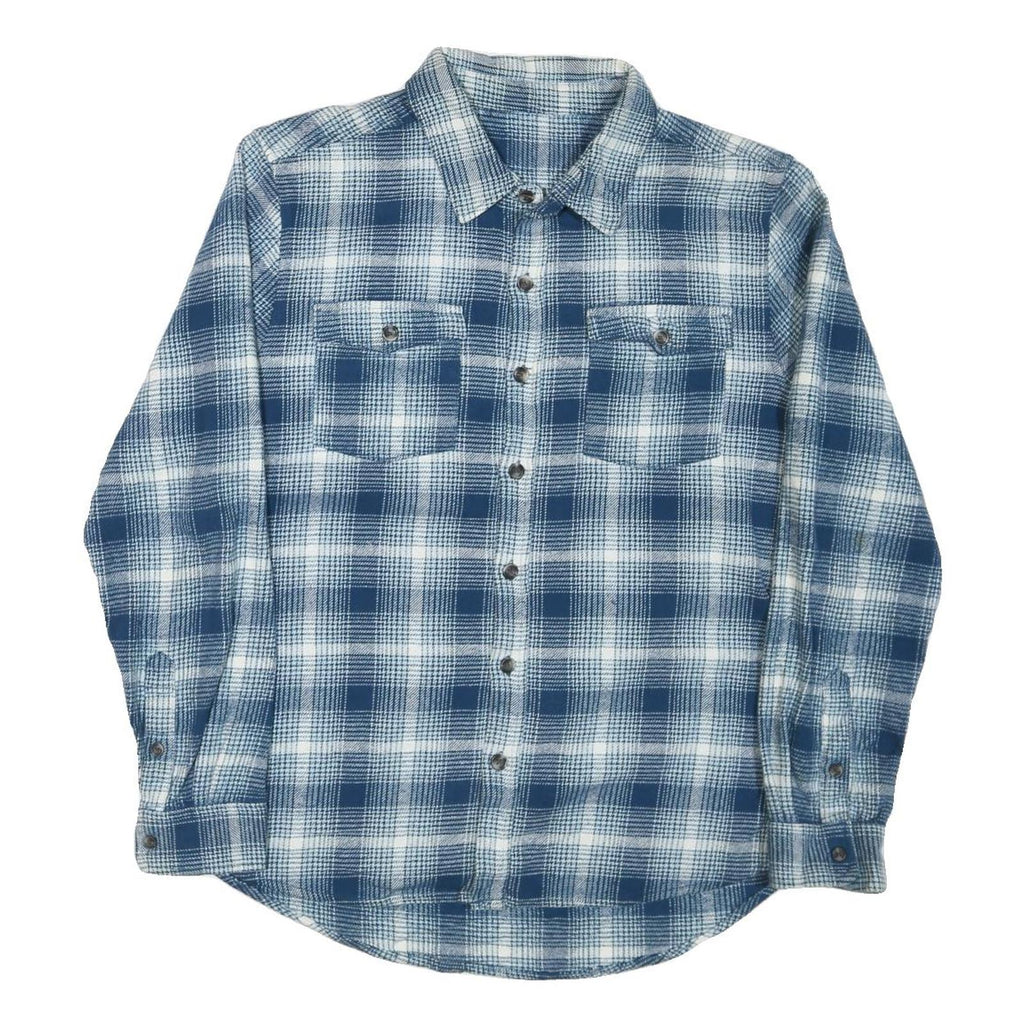 Mens Blue & White Check Cotton Blend Shirt L Casual Long Sleeve Button Pocket