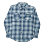 Mens Blue & White Check Cotton Blend Shirt L Casual Long Sleeve Button Pocket