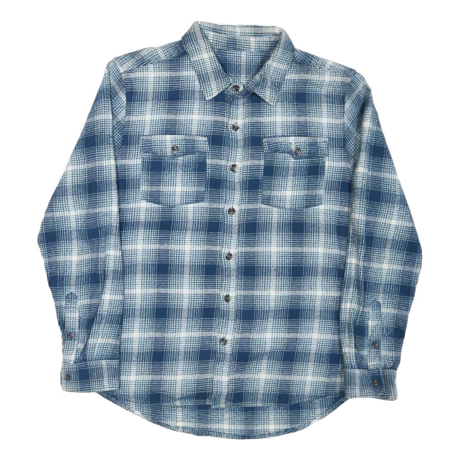 Mens Blue & White Check Cotton Blend Shirt L Casual Long Sleeve Button Pocket