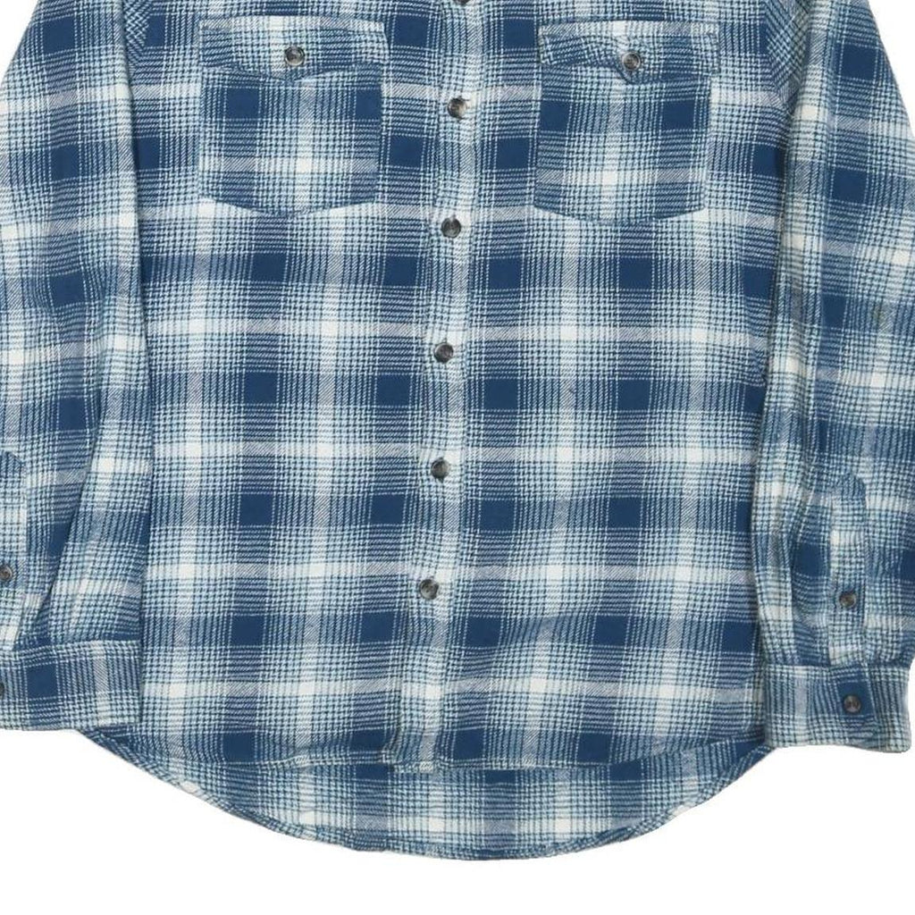 Mens Blue & White Check Cotton Blend Shirt L Casual Long Sleeve Button Pocket