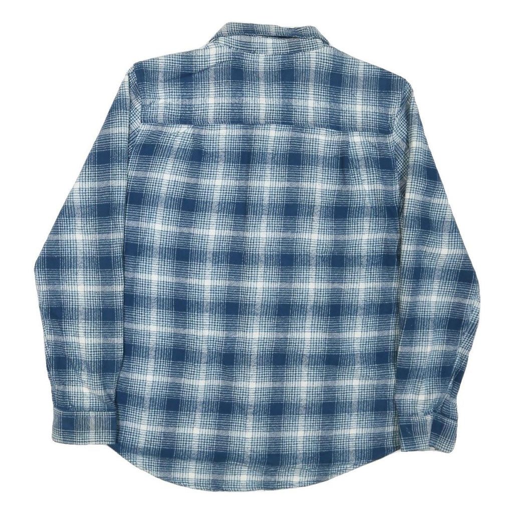 Mens Blue & White Check Cotton Blend Shirt L Casual Long Sleeve Button Pocket