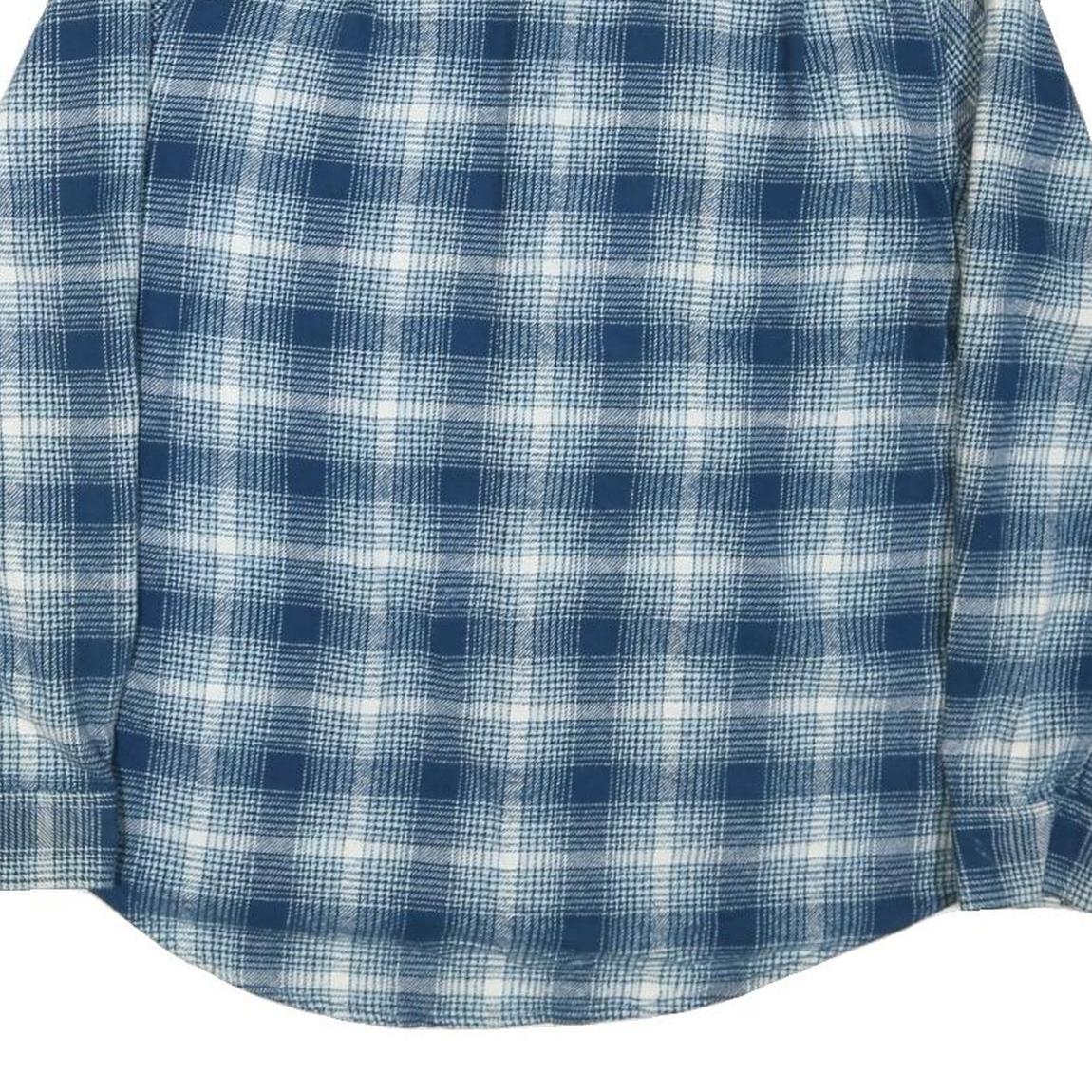 Mens Blue & White Check Cotton Blend Shirt L Casual Long Sleeve Button Pocket