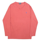 POLO RALPH LAUREN Mens Coral Blue Long Sleeve V-Neck T-Shirt Cotton Blend L