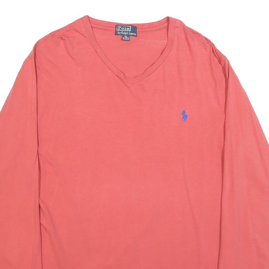 POLO RALPH LAUREN Mens Coral Blue Long Sleeve V-Neck T-Shirt Cotton Blend L