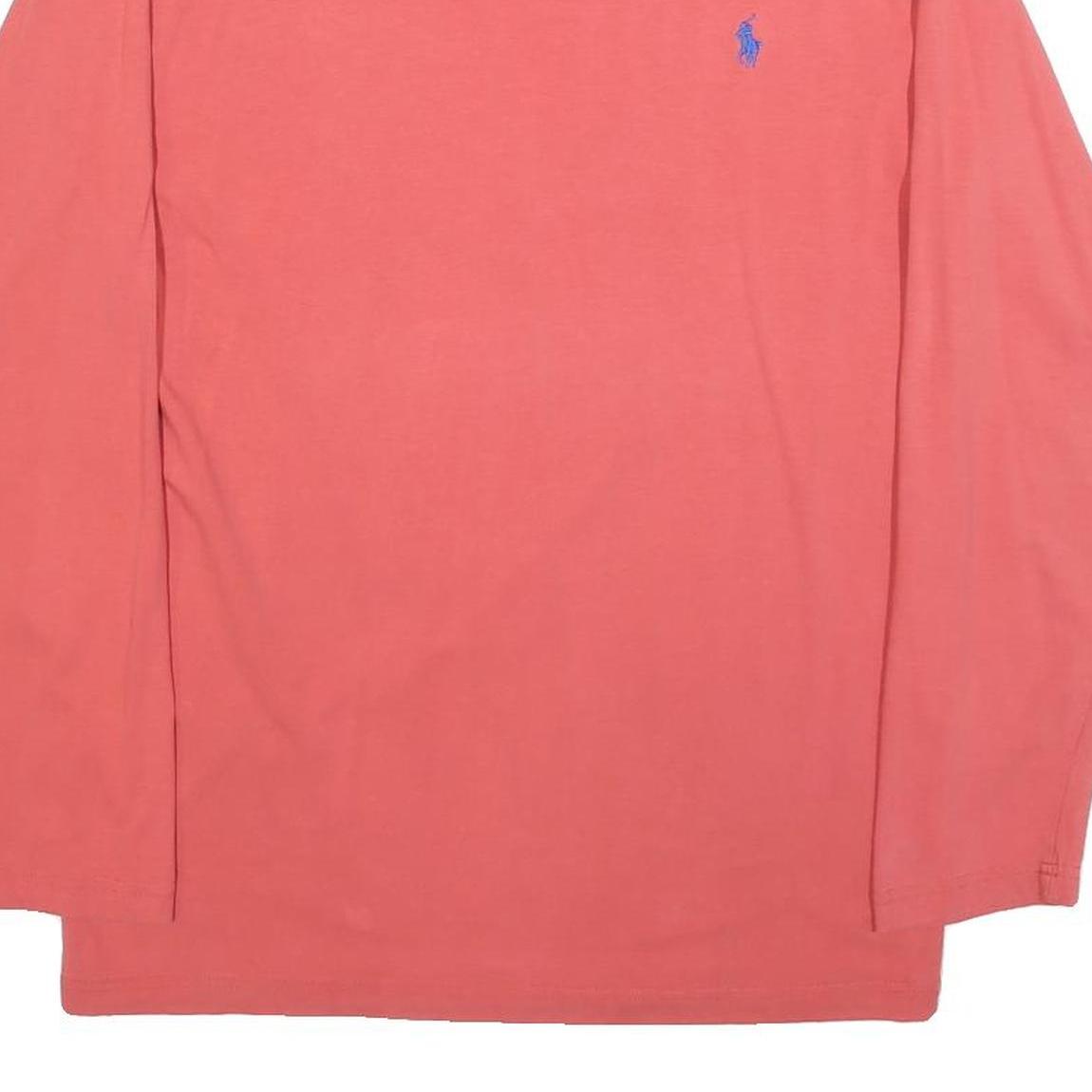 POLO RALPH LAUREN Mens Coral Blue Long Sleeve V-Neck T-Shirt Cotton Blend L