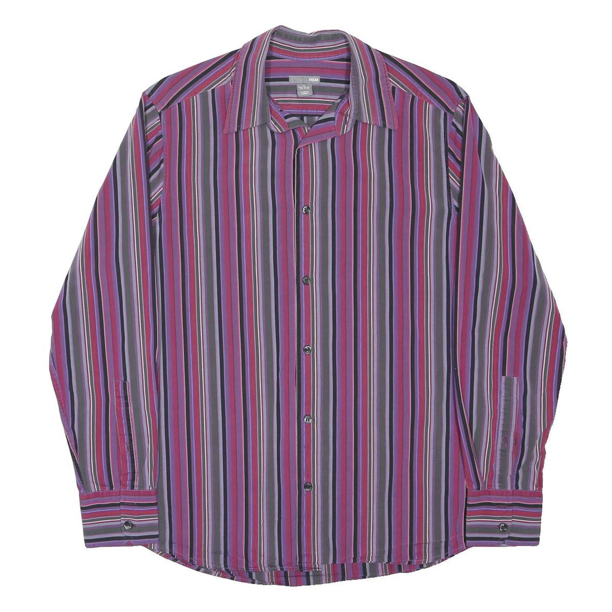 H&M Mens Purple & Pink Striped Shirt M Cotton Blend Long Sleeve Casual