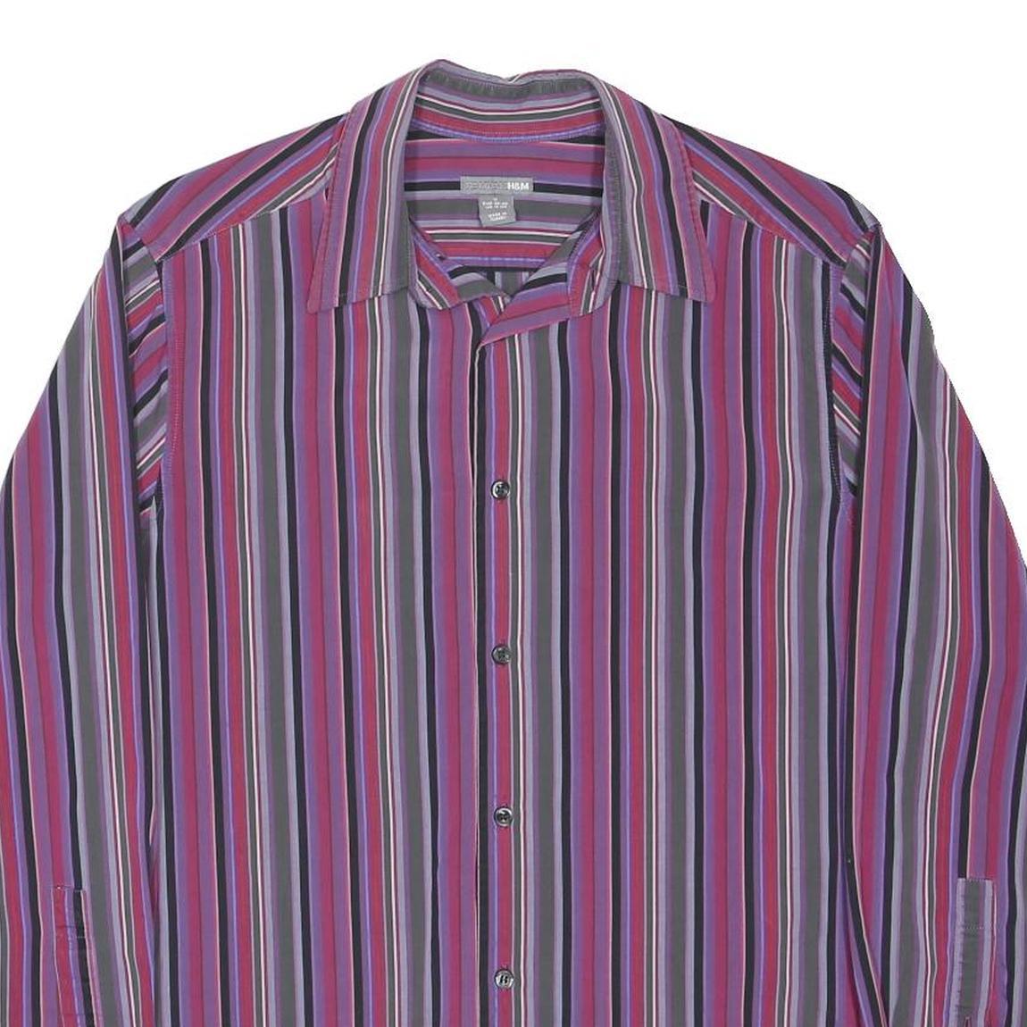 H&M Mens Purple & Pink Striped Shirt M Cotton Blend Long Sleeve Casual