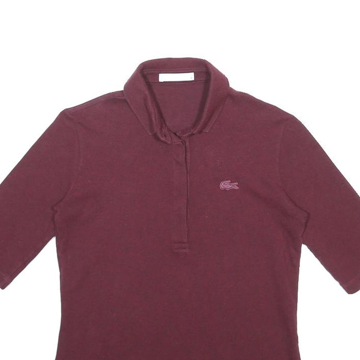 LACOSTE Womens Maroon Short Sleeve Plain S Cotton Blend Polo Shirt