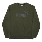 PUMA Mens Green Crew Neck M Sweatshirt Cotton Blend Logo Printed Casual