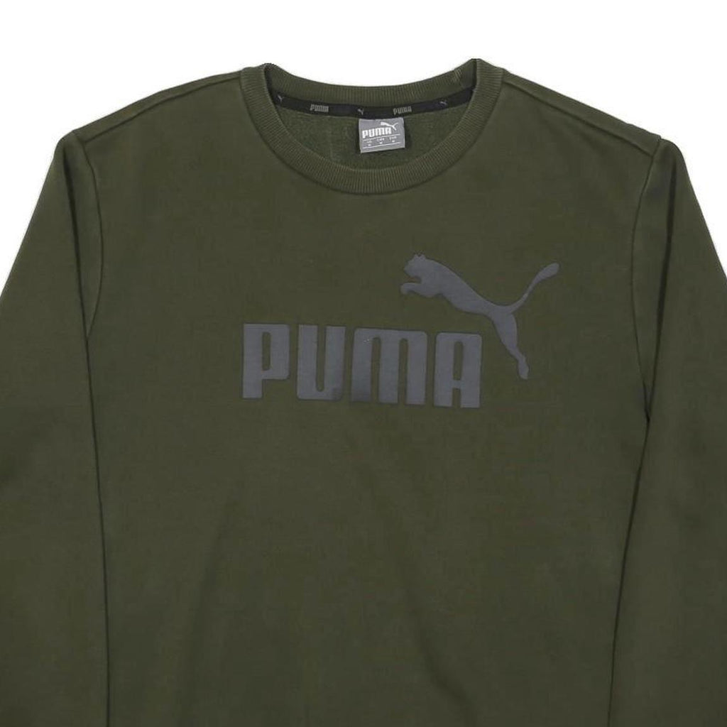 PUMA Mens Green Crew Neck M Sweatshirt Cotton Blend Logo Printed Casual