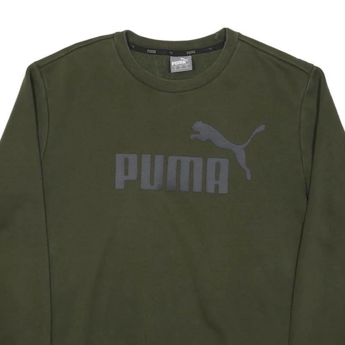 PUMA Mens Green Crew Neck M Sweatshirt Cotton Blend Logo Printed Casual